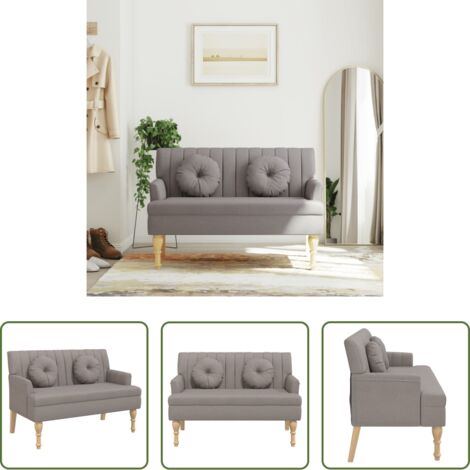 vidaXL Banco de madera -  Banco con cojines tela gris taupe 113x64,5x75,5 cm