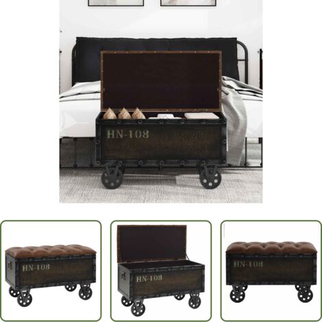 vidaXL Banco de madera -  Banco de almacenaje madera maciza cuero sintético 80,5x41x50cm