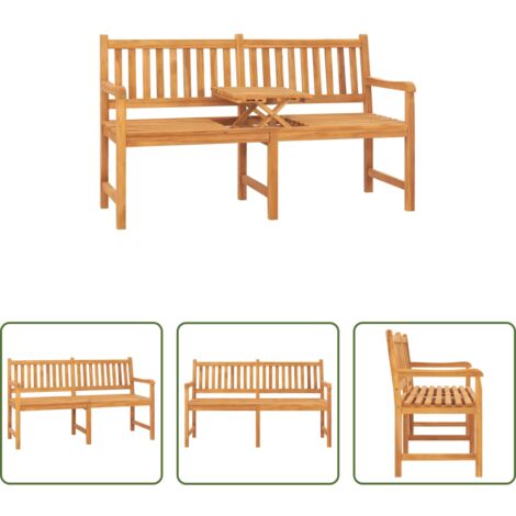 vidaXL Banco de madera -  Banco de jardín 3 plazas con mesa madera maciza de teca 150 cm