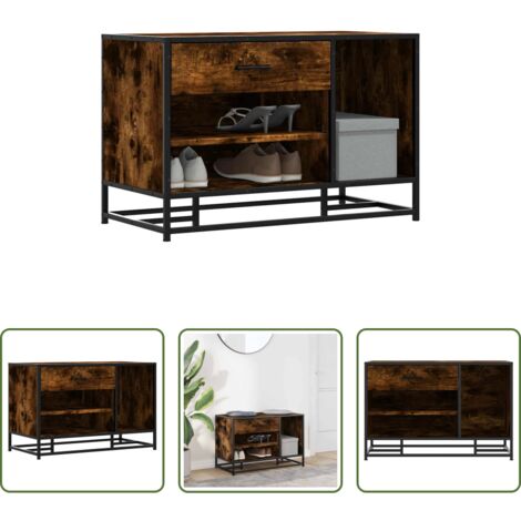 vidaXL Banco de madera -  Banco zapatero madera de ingeniería roble ahumado 80x40x53,5 cm