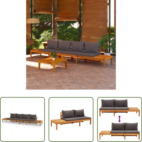 vidaXL Banco de madera -  Bancos de jardín con cojines gris oscuro 2 uds madera acacia