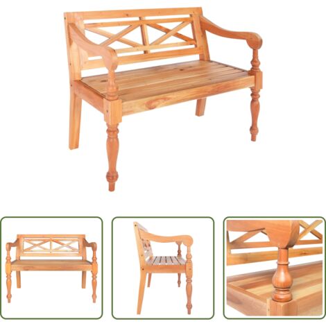 vidaXL Banco de madera maciza -  Banco Batavia de madera maciza de caoba marrón 98 cm