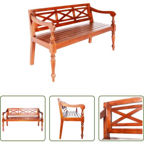 vidaXL Banco de madera maciza -  Banco Batavia madera maciza de caoba marrón oscuro 123 cm