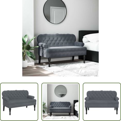 vidaXL Banco de oficina -  Banco con respaldo terciopelo gris oscuro 119,5x64,5x75 cm