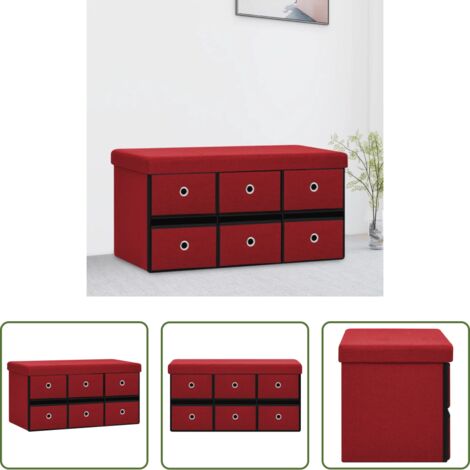 vidaXL Banco de pasillo -  Banco almacenaje plegable lino sintético rojo tinto 76x38x38 cm