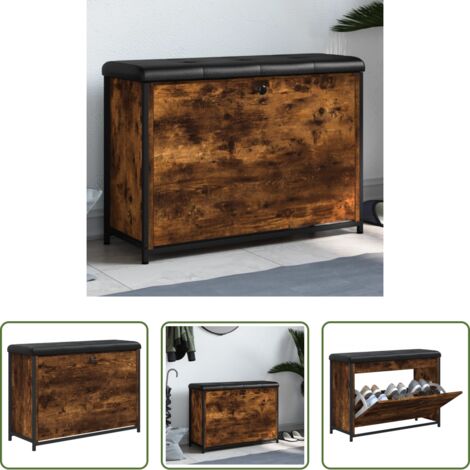 vidaXL Banco de pasillo -  Banco zapatero con cajón abatible roble ahumado 82x32x56 cm