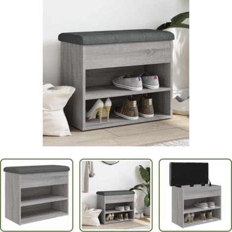vidaXL Banco de pasillo -  Banco zapatero madera de ingeniería gris Sonoma 62x32x50 cm