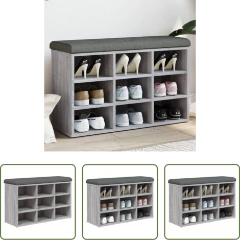 vidaXL Banco de pasillo -  Banco zapatero madera de ingeniería gris Sonoma 82x32x50 cm
