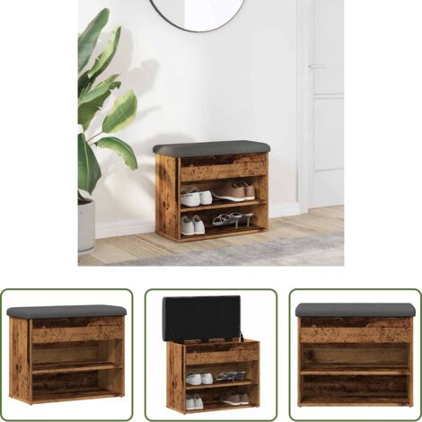 vidaXL Banco de pasillo -  Banco zapatero madera de ingeniería madera vieja 62x32x50 cm