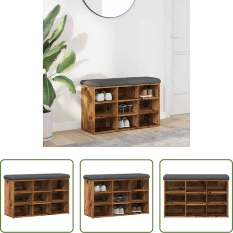 vidaXL Banco de pasillo -  Banco zapatero madera de ingeniería madera vieja 82x32x50 cm