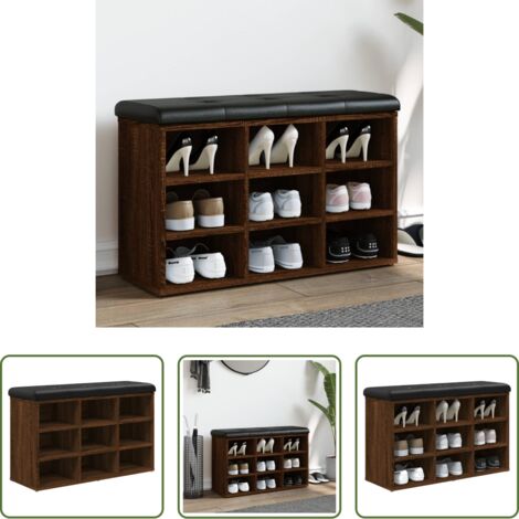 vidaXL Banco de pasillo - Banco zapatero madera de ingeniería marrón roble 82x32x50 cm