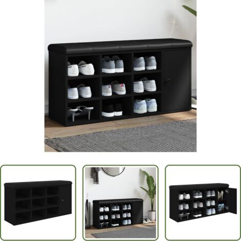 vidaXL Banco de pasillo -  Banco zapatero madera de ingeniería negro 102x32x50 cm