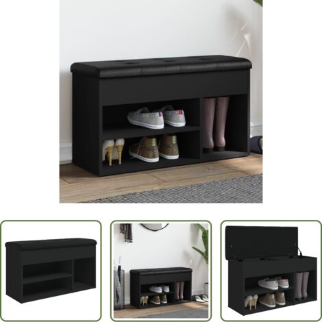 vidaXL Banco de pasillo -  Banco zapatero madera de ingeniería negro 82x32x45,5 cm