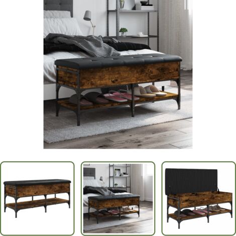 vidaXL Banco de pasillo -  Banco zapatero madera de ingeniería roble ahumado 102x42x45 cm