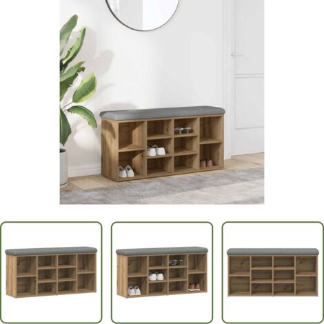 vidaXL Banco de pasillo -  Banco zapatero madera de ingeniería roble artesanal 102x32x50cm
