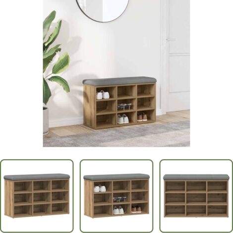 vidaXL Banco de pasillo -  Banco zapatero madera de ingeniería roble artisan 82x32x50 cm