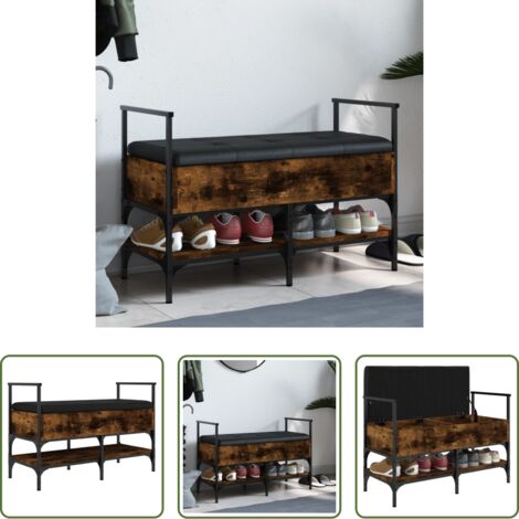 vidaXL Banco de pasillo -  Banco zapatero madera ingeniería roble ahumado 85,5x42x57,5 cm