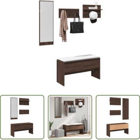 vidaXL Banco de pasillo -  Muebles de recibidor 4 piezas madera de ingeniería marrón roble