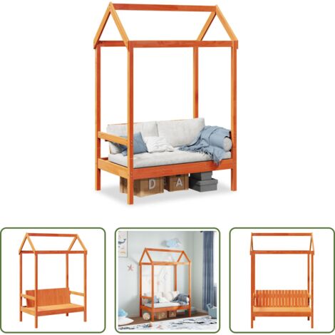 vidaXL Banco de pino -  Banco con techo madera maciza pino marrón cera 117,5x70x176,5cm
