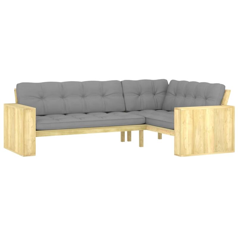 

vidaXL Banco esquina de jardín y cojines madera pino impregnada 239 cm - Gris