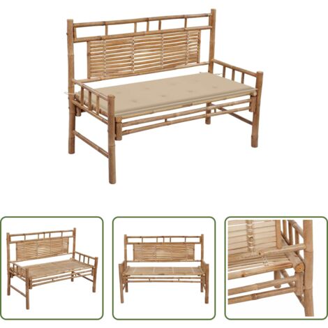 vidaXL Banco exterior -  Banco de jardín con cojín bambú 120 cm