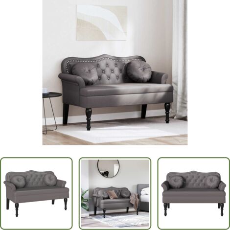 vidaXL Banco gris -  Banco Chesterfield Gris 120.5 x 65 x 75 cm Cuero sintético