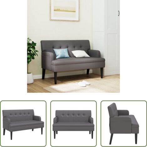 vidaXL Banco gris -  Banco con respaldo cuero sintético gris 112x65,5x75 cm