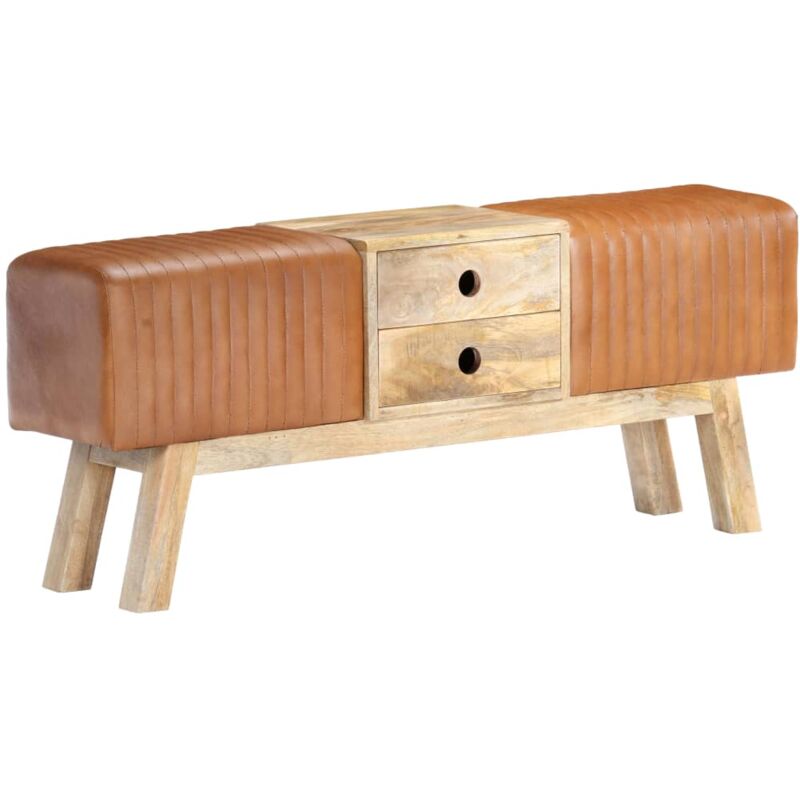 

vidaXL Banco potro cuero auténtico cabra madera mango marrón 120 cm - Marrón