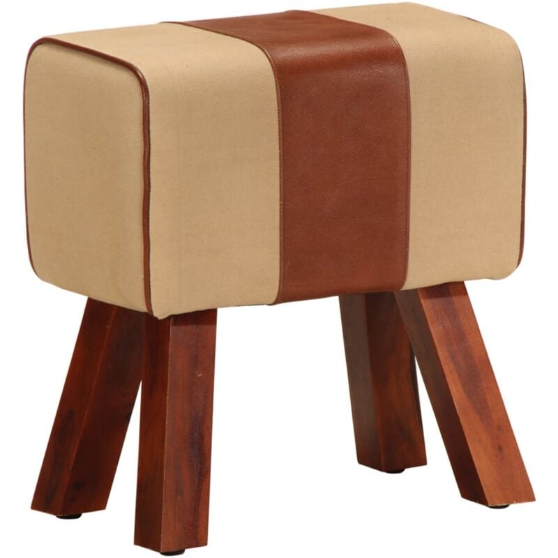 

vidaXL Banco potro gimnasio cuero auténtico madera mango marrón 38 cm - Marrón