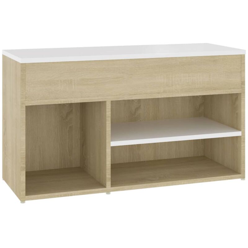 

vidaXL Banco zapatero de aglomerado blanco y roble Sonoma 80x30x45 cm - Beige