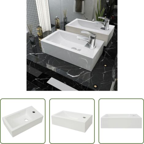vidaXL Baño -  Lavabo con agujero grifo rectangular cerámica 46x25,5x12 blanco
