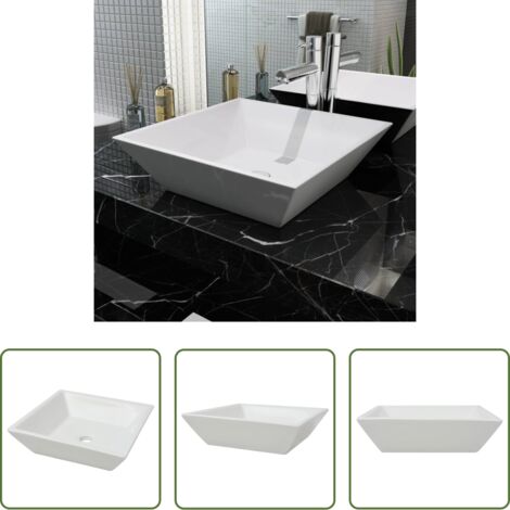 vidaXL Baño -  Lavabo cuadrado de cerámica 41,5x41,5x12 cm blanco