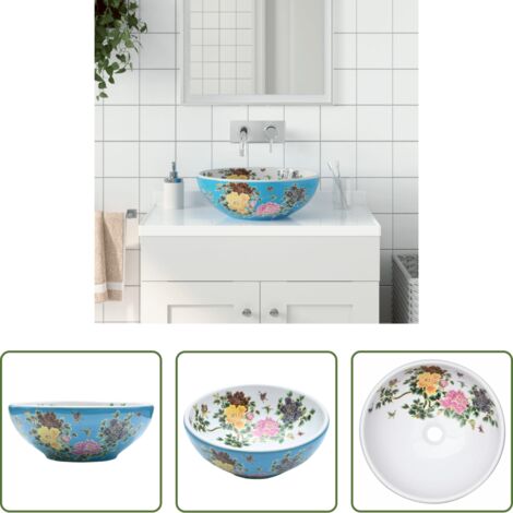 vidaXL Baño -  Lavabo sobre encimera redondo cerámica multicolor Φ41x14 cm