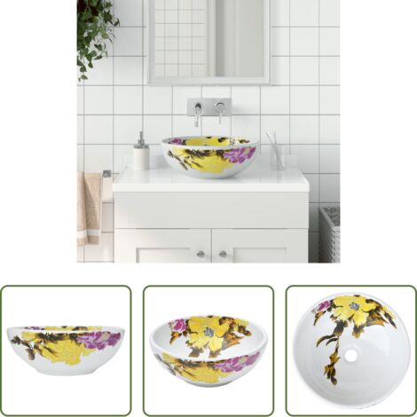 vidaXL Baño -  Lavabo sobre encimera redondo cerámica multicolor Φ41x14 cm