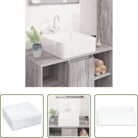 vidaXL Baño moderno -  Lavabo cuadrado de cerámica blanco 37x37x13 cm