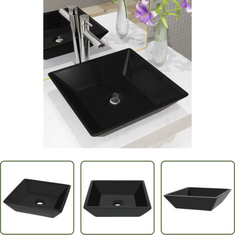vidaXL Baño moderno -  Lavabo cuadrado de cerámica negro 41,5x41,5x12 cm
