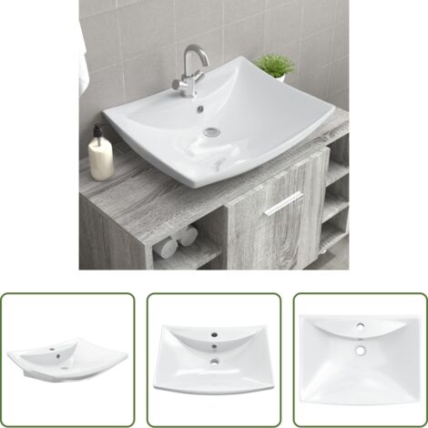 vidaXL Baño moderno -  Lavabo de cerámica rectangular con orificio de grifo y desagüe