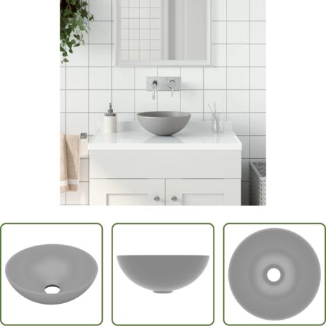 vidaXL Baño moderno -  Lavabo de cuarto de baño redondo cerámica gris claro