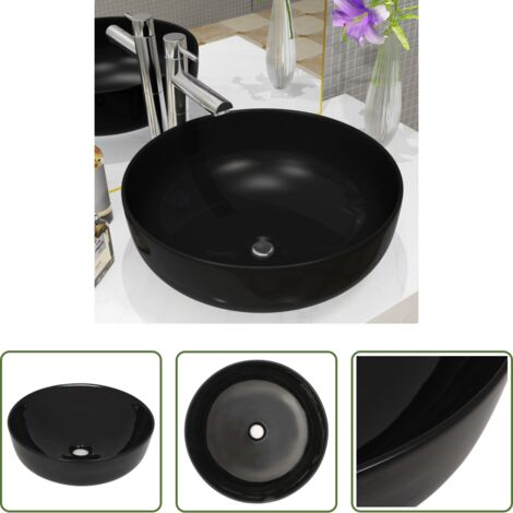 vidaXL Baño moderno -  Lavabo redondo de cerámica negro 41,5x13,5 cm