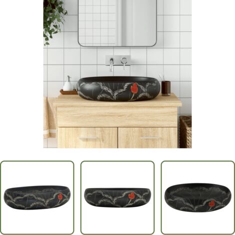 vidaXL Baño moderno -  Lavabo sobre encimera ovalado cerámica negro 59x40x15 cm