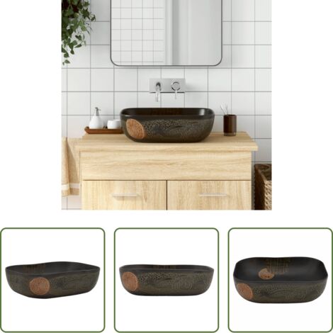 vidaXL Baño moderno -  Lavabo sobre encimera rectangular cerámica negro 48x37,5x13,5cm