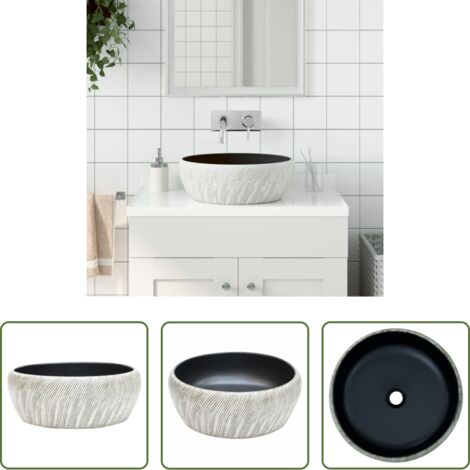 vidaXL Baño moderno -  Lavabo sobre encimera redondo cerámica negro y gris Φ41x14 cm