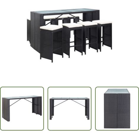 vidaXL Bar de patio -  Ensemble de bar d'extérieur 9 pcs Résine tressée Noir