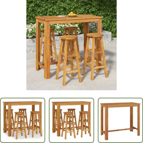 vidaXL Bar en acacia -  Ensemble de bar de jardin 5 pcs bois d'acacia solide