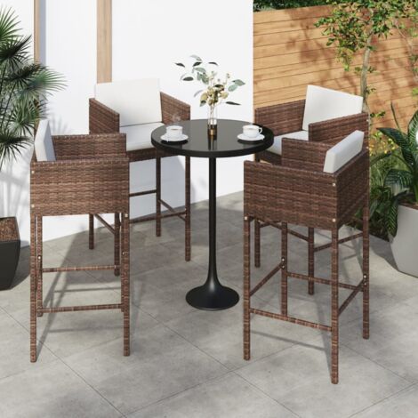 Vidaxl – Lot de 4 tabourets de bar avec coussins marron – Résine tressée résistante aux intempéries – Cadre en acier enduit de poudre – Hauteur d'assise 76 cm
