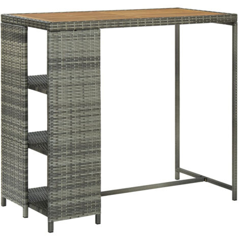 vidaXL Bar Table with Storage Rack Grey 120x60x110 cm Poly Rattan