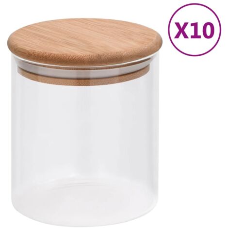 vidaXL Barattoli di Vetro con Coperchio in Bambù 10 pz 600 ml