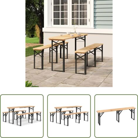 vidaXL Barbacoa -  Mesa y bancos plegables de bar 3 piezas madera maciza de abeto
