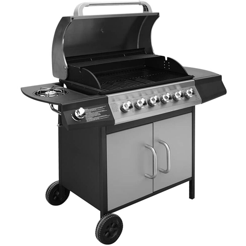 Barbecue e Griglia a Gas 6+1 Fornelli Nero e Argento - Multicolore - Vidaxl