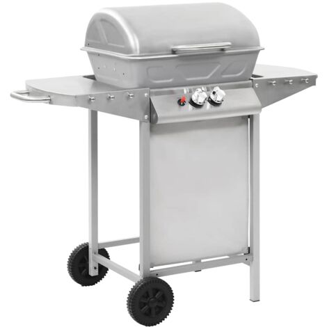 vidaXL Barbecue a Gas con Griglia 2 Fornelli Argento Acciaio Inox